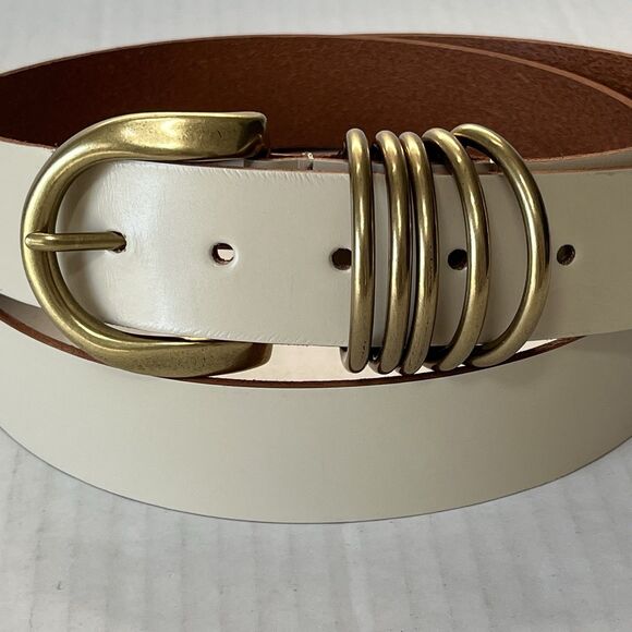 Anthropologie Multi-Keeper Brass Loops Cream Cow Leather Belt Plus Size 3XL - Picture 2 of 16